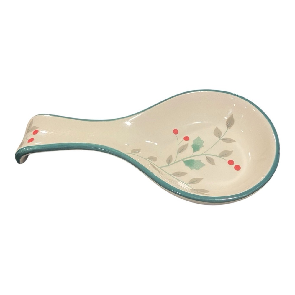 Pfaltzgraff "Winterberry" Spoon Rest Joy Holder 8.5" Red Green Holly Berries